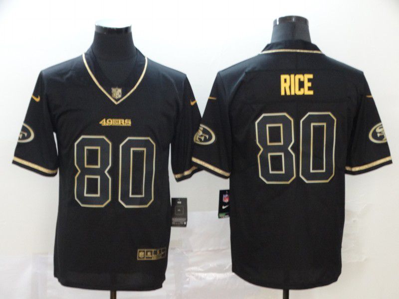 Men San Francisco 49ers 80 Rice Black Retro gold character Nike NFL Jerseys